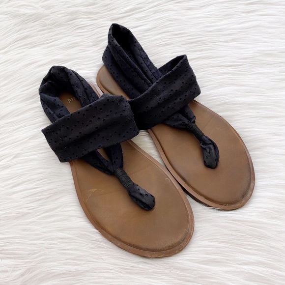 Sanuk Shoes - Sanuk Black Laser Cut Devine Thong Sandal Flip Flops Beachy